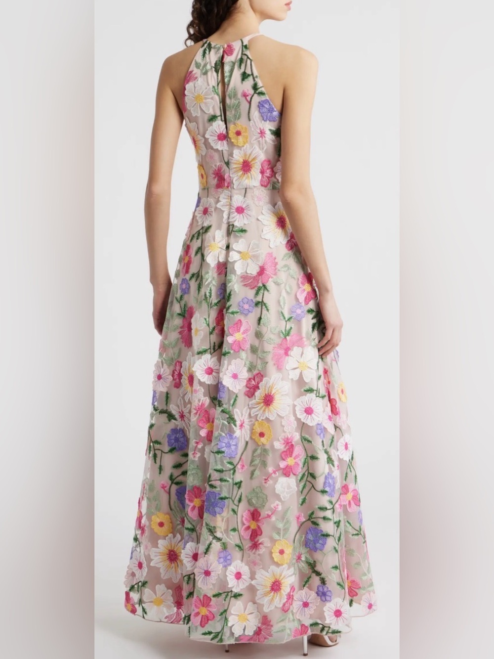 NEW Eliza J Floral 3D Embroidered Sleeveless Pink Blush multi Gown Sz 14 - Picture 2 of 9